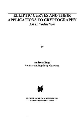 Couverture : Elliptic curves and their applications to cryptography