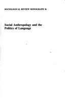 Couverture : Social Anthropology and the Politics of Language