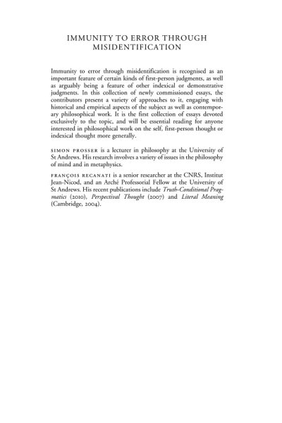 Couverture : Immunity to Error Through Misidentification