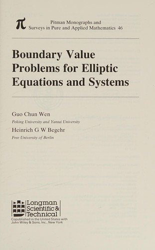 Couverture : Boundary value problems for elliptic equations and systems