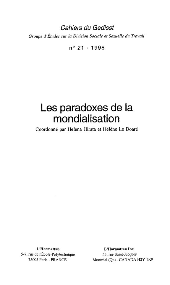 Couverture : Les paradoxes de la mondialisation