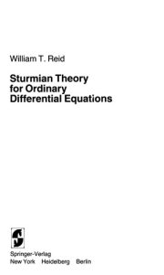 Couverture : Sturmian theory for ordinary differential equations