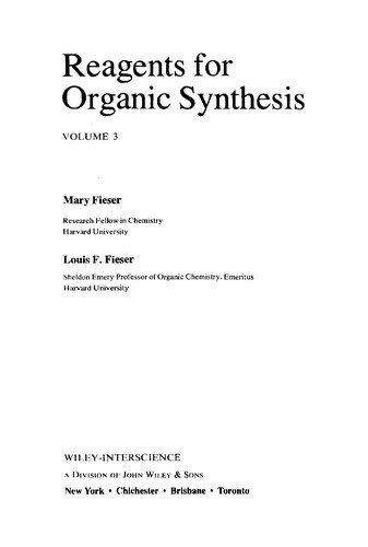 Couverture : Volume 3, Fiesers' Reagents for Organic Synthesis