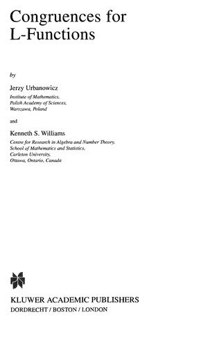 Couverture : Congruences for L-functions