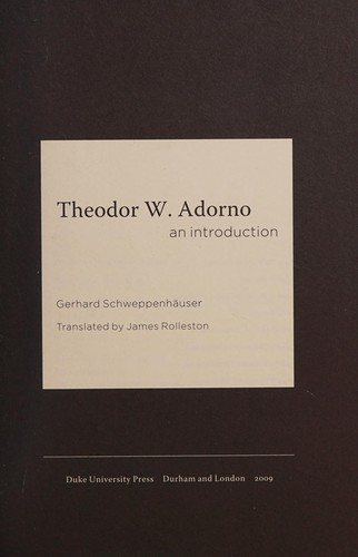 Couverture : Theodor W. Adorno