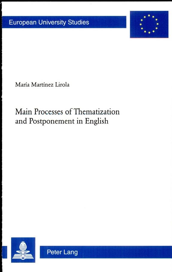 Couverture : Main processes of thematization and postponement in English