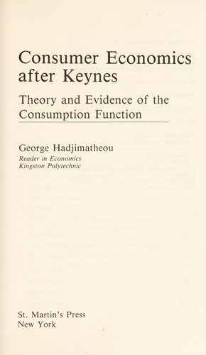 Couverture : Consumer economics after Keynes