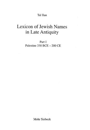 Couverture : Lexicon of Jewish names in late antiquity