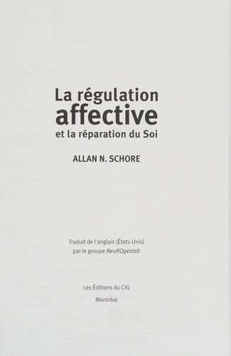 Couverture : La régulation affective et la réparation du soi