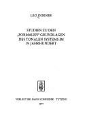 Couverture : Studien zu den "formalen" Grundlagen des tonalen Systems im 19. Jahrhundert