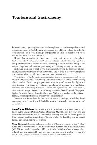 Couverture : Tourism and gastronomy
