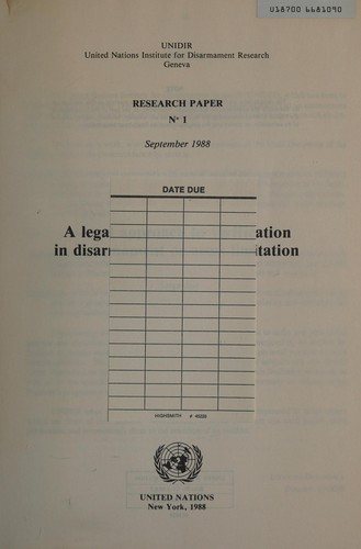 Couverture : Legal Approach to Verification in Disarmament or Arms Limitation (Research Papers (United Nations Institute for Disarmament Research))
