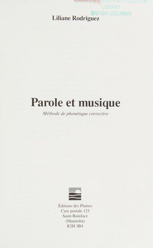 Couverture : Parole et musique
