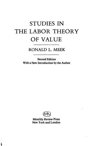 Couverture : Studies in the labor theory of value