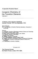 Couverture : Inorganic Chemistry of the Transition Elements (Specialist Periodical Reports)