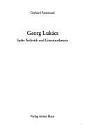Couverture : Georg Lukács