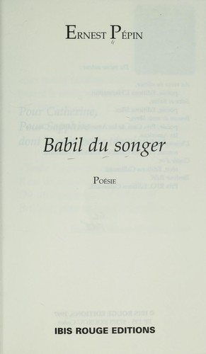 Couverture : Babil du songer