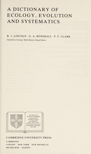 Couverture : A dictionary of ecology, evolution and systematics