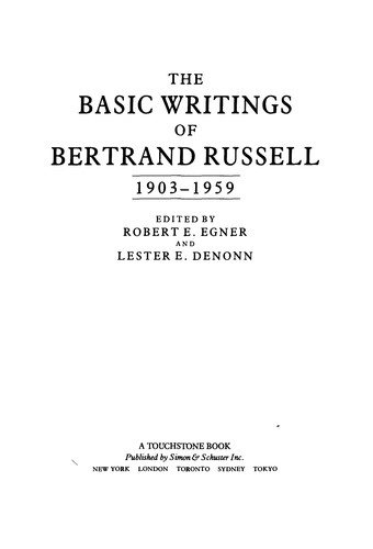 Couverture : The basic writings of Bertrand Russell, 1903-1959
