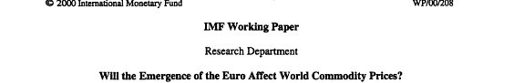 Couverture : Will the emergence of the Euro affect world commodity prices ?