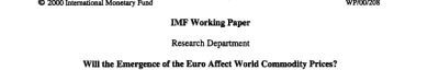 Couverture : Will the emergence of the Euro affect world commodity prices ?