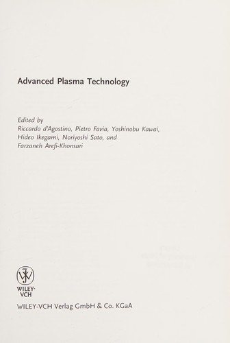 Couverture : Advanced plasma technology