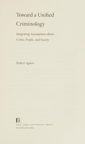 Couverture : Toward a unified criminology