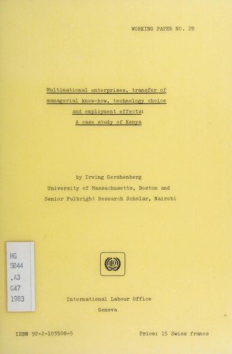 Couverture : Multinational enterprises, transfer of managerial know-how, technology choice and employment effects