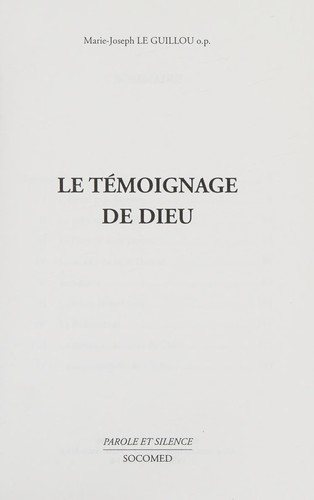 Couverture : Le témoignage de Dieu