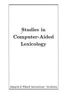Couverture : Studies in computer-aided lexicology.