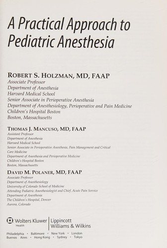 Couverture : A Practical Approach to Pediatric Anesthesia