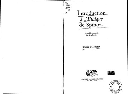 Couverture : Introduction à l'Ethique de Spinoza