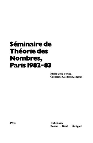 Couverture : Seminaire De Theorie Des Nombres, Paris 1982-83 (Progress in Mathematics)