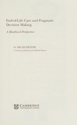 Couverture : End-of-life care and pragmatic decision making