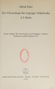Couverture : Zur Chronologie der Leipziger Vokalwerke J. S. Bachs