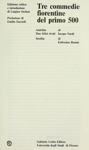 Couverture : Tre commedie fiorentine del primo 500