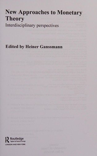 Couverture : New approaches to monetary economics and theory