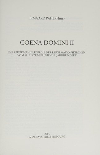 Couverture : Coena Domini