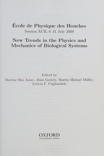 Couverture : New Trends in the Physics and Mechanics of Biological Systems
