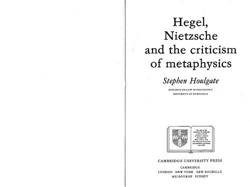 Couverture : Hegel, Nietzsche, and the criticism of metaphysics