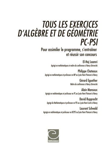 Couverture : Tous les exercices d'algèbre et de géométrie PC-PSI