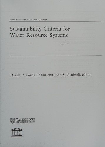 Couverture : Sustainability criteria for water resource systems
