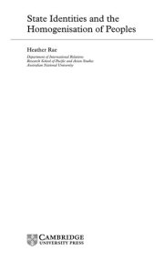 Couverture : State Identities and the Homogenisation of Peoples (Cambridge Studies in International Relations)