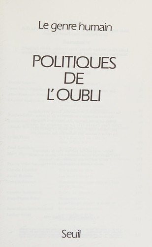 Couverture : Politiques de l'oubli