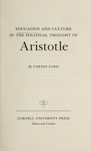 Couverture : Education and culture in the political thought of Aristotle