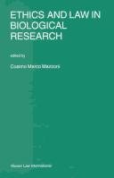 Couverture : Ethics and Law in Biological Research (Nijhoff Law Specials, 52.)