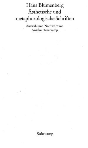 Couverture : Ästhetische und metaphorologische Schriften