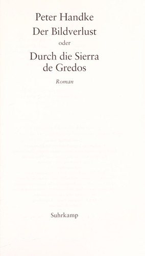 Couverture : Der Bildverlust, oder, Durch die Sierra de Gredos