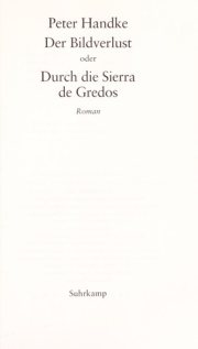 Couverture : Der Bildverlust, oder, Durch die Sierra de Gredos