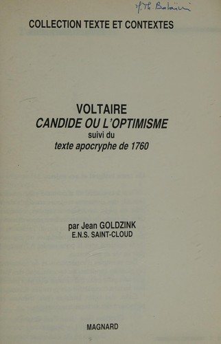 Couverture : Candide, ou, L'optisme